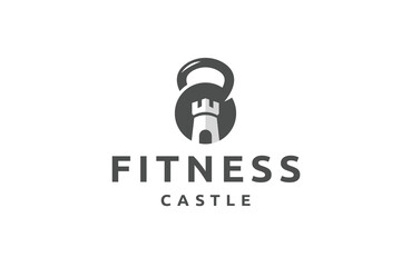 Obraz premium Kettlebell castle logo icon design template flat vector