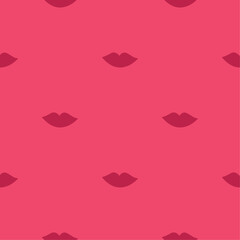 Lips pattern. Vector seamless pattern with woman's red and pink kissing flat lips. Isolated on white.