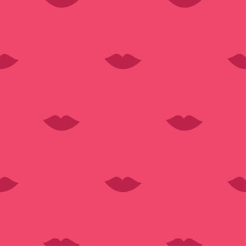 Lips pattern. Vector seamless pattern with woman's red and pink kissing flat lips. Isolated on white.