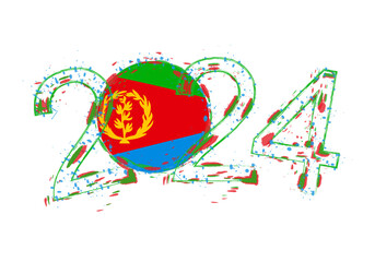 2024 Year in grunge style with flag of Eritrea.