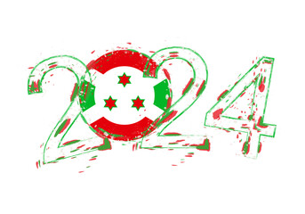 2024 Year in grunge style with flag of Burundi.