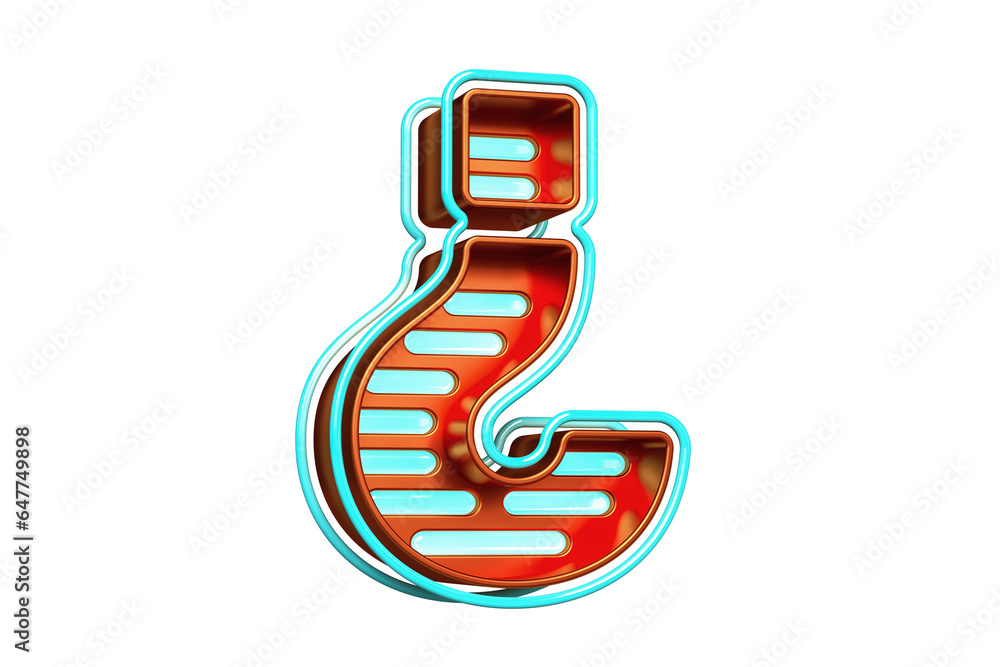Poster question mark display box in bronze with bright blue neon lines. 3d cyber font collection. high qual