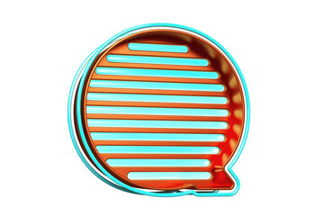 Retro luminous 3D alphabet. Flashy letter Q in orange and cyan. High quality 3D rendering.