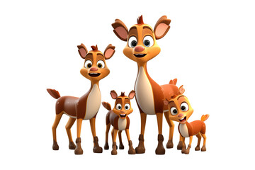 3d cartoon reindeer family in funny style isolated PNG