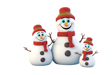 3d cartoon Snowman family in funny style isolated PNG