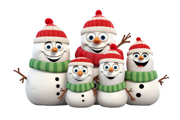 3d cartoon Snowman family in funny style isolated PNG