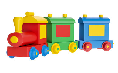Naklejka premium Colorful children's train in on transparent background in 3d render cartoon illustration