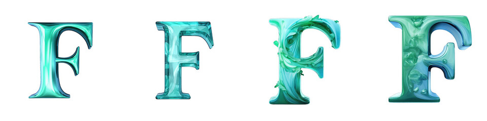 Teal colored alphabet, logotype, letter F isolated on a transparent background