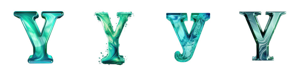 Teal colored alphabet, logotype, letter Y isolated on a transparent background