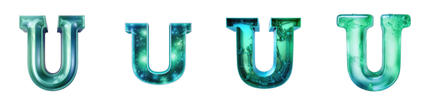 Teal colored alphabet, logotype, letter U isolated on a transparent background