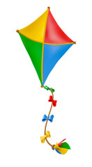 Colorful kite in on transparent background in 3d render cartoon illustration