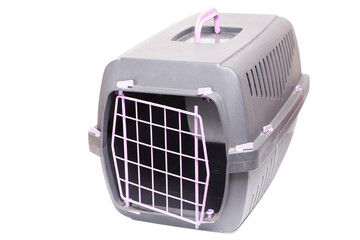 Pet carrier. Plastic carrying case for traveling with pets or visiting veterinarian. Animal...