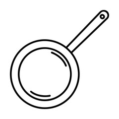 Simple outline of metal pan top view vector icon. Black line drawing or cartoon illustration of cooking equipment on white background. Food, cooking, kitchen tools concept