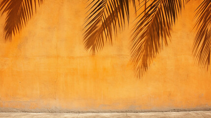 Empty palm shadow Rustic Orange color texture pattern cement wall background - obrazy, fototapety, plakaty