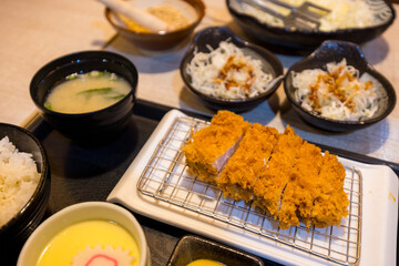 Japanese deep fried pork, tonkatsu set with rice