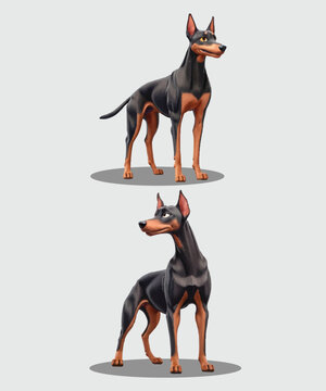 Doberman Pinscher Dog 3D Animation Vector Design
