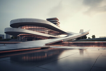 Fototapeta premium A futuristic building on the background of a city of the future