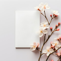 White Empty Plain Canvas Mockup with Blooming Delicate White Flower Decor