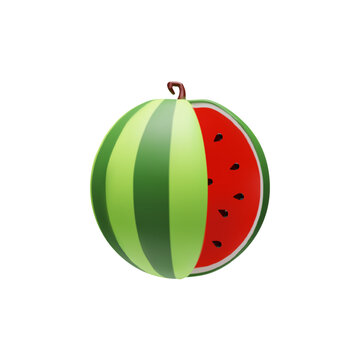 3D render slice and watermelon part. Realistic healthy berry. Vector illustration in clay style. Fresh summer harvest for vegetarian. Juicy fresh snack farmer food. Tasty natural nutrition object