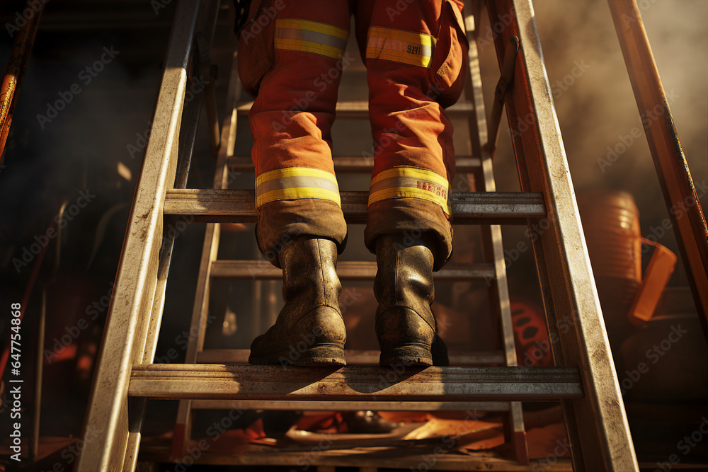 Poster Image generative AI photo of a male worker professional fireman in uniform and boots