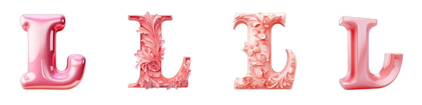 Pink colored alphabet, logotype, letter L isolated on a transparent background