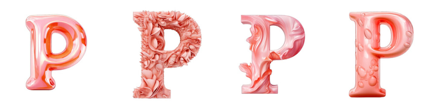 Pink colored alphabet, logotype, letter P isolated on a transparent background