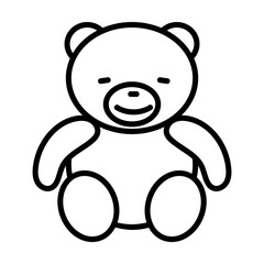 Simple outline of soft teddy bear toy vector icon. Black line drawing or cartoon illustration of toy for kids on white background. Childhood, child care, entertainment concept