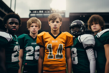 American football gamer schoolchildren playing in a traditional super bowl game picture made with generative ai technology - Powered by Adobe