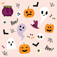 Halloween vector set with ghosts and pumpkins vector illustration for children