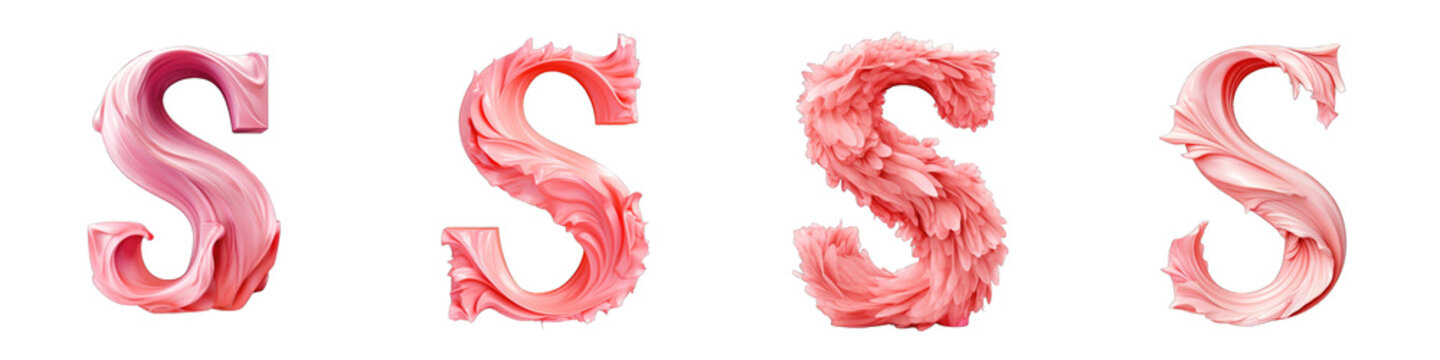 Pink colored alphabet, logotype, letter S isolated on a transparent background