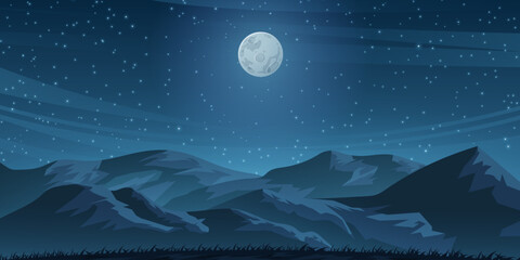 Hill and Full Moon Night Illustration