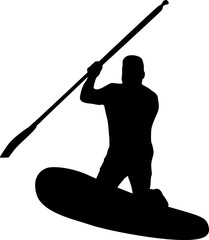 Silhouette of the Sport sup boat and oars. on a white background
