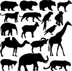 Silhouette elephant bear eagle trot duck zebra on a white background © Arrows