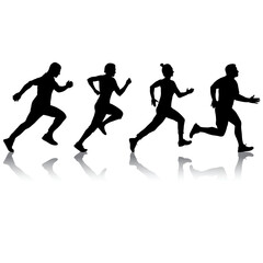 Fototapeta na wymiar Set of silhouettes. Runners on sprint men and women on white background