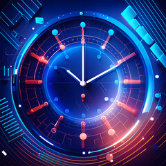 Fototapeta na wymiar Time of clock in blue abstract digital, technology background.