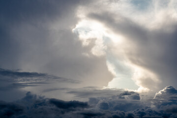 Fototapeta premium Dramatic sky with grey clouds over the city before the storm. Weather before or after a storm.