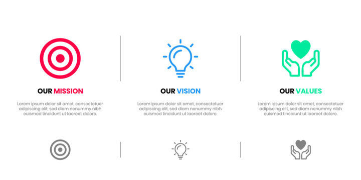 Mission Vision Values infographic Banner template. Company goal infographic design with  Modern flat icon design. vector illustration infographic icon design banner.