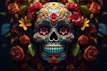 Day of the dead Celebration Background With sugar Skull, calaverita, AI Generated