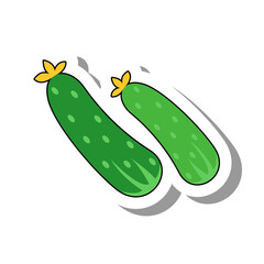 Naklejka premium Puffy green cucumber flat paper sticker. Ripe healthy vegetable or edible plant for cooking and eating isolated on white background. Seasonal harvest, farming, cuisine concept