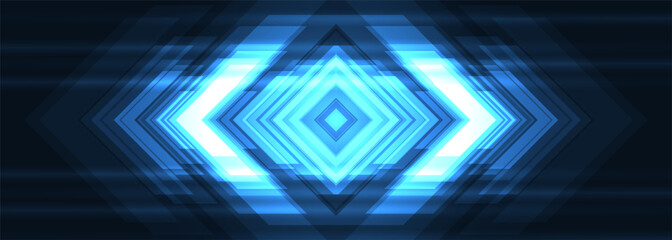 Blue abstract rhomb and arrows high-speed movement futuristic technology background concept. Dynamic motion blue digital hi tech arrows. Technology vector illustration