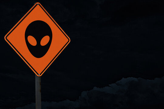 Alien Sign with Dark Sky Background.