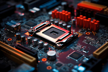 Fototapeta na wymiar Cpu chip on motherboard, hardware, pc, computer chip, technology