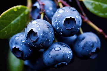 Fresh blueberries hanging on branch, AI Generated