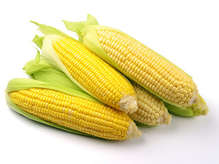 Fresh corn cobs, sweet corn for food on white background