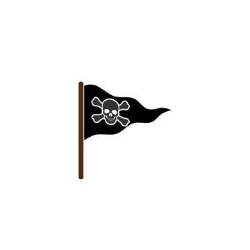 Waving Pirate Flag Icon. Pirate sea flag logo