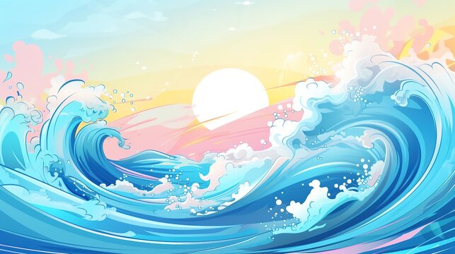 Abstract horizontal background with sea ocean wave. AI generated image