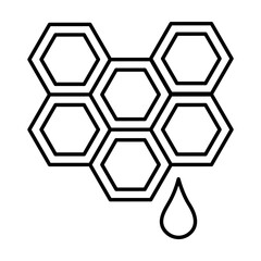 Simple outline of honeycombs with fresh honey vector icon. Black line drawing or cartoon illustration of hexagon pattern on white background. Food, cooking, cuisine concept