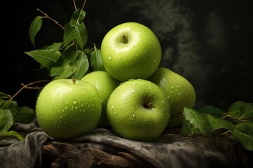 Fresh apples in rustic basket, AI Generated