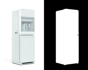 Modrn water cooler machine perspective view 3d render on white with alpha