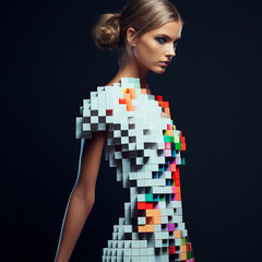 Blond Model in Cyber Pixel Dress